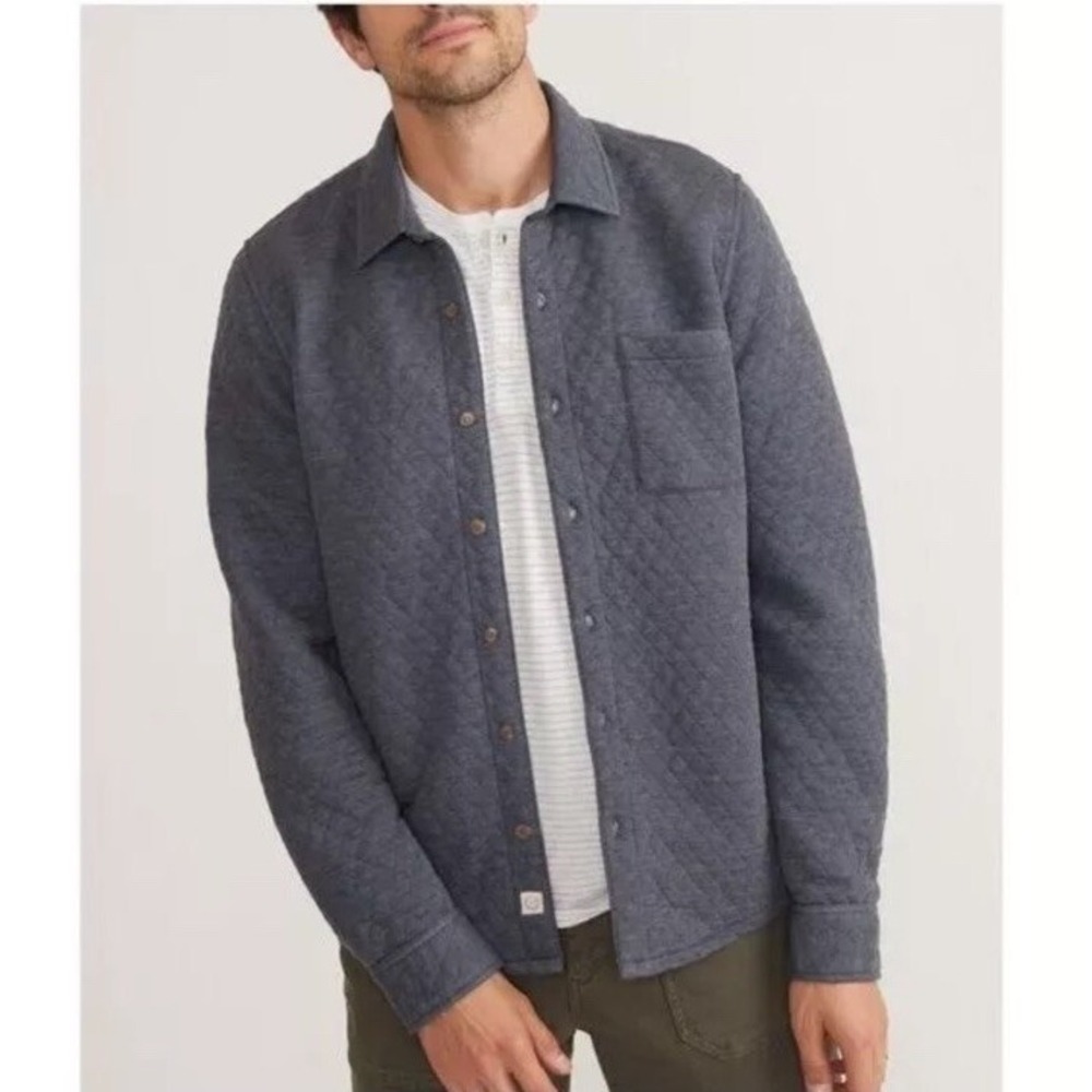 Marine Layer |‎ NEW Corbet Quilted Overshirt Navy Heather / Oatmeal Size 2XL